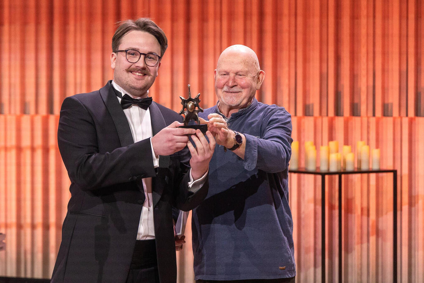 Jēkabs Bernāts and Pēteris Vasks at the Latvian Choral Music Award ceremony, 2024 Photo: Uldis Siliņš